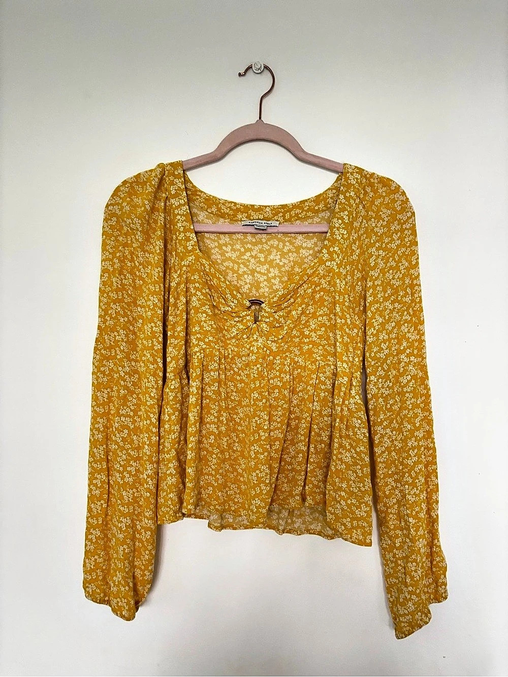 American Eagle Floral Long Sleeve Blouse in Yellow Like New